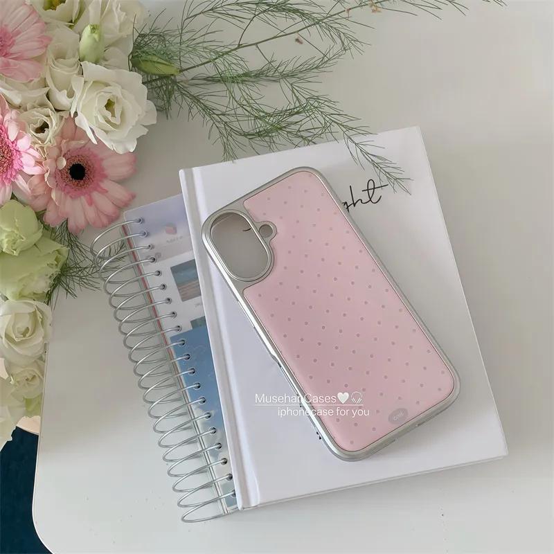 

Korean ins Cream Pink Polka Dot Art Phone Case for iPhone 17 16e 16 15 14 13 12 11 Pro Max X XR Air Plus Luxury Clear Soft Cover iPhone 16e
