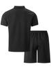 Men's Summer Solid Color V-Neck Outdoor Casual Sports Short Sleeve Top Shorts Set