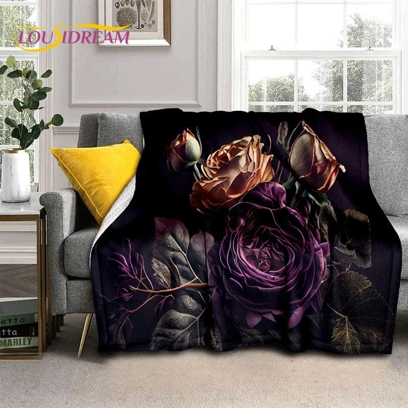 3D Rose Flowers Nordic Romantic Soft Flannel Blanket for Beds Bedroom Sofa Picnic,Throw Blanket for Cover Outdoors Leisure Gift