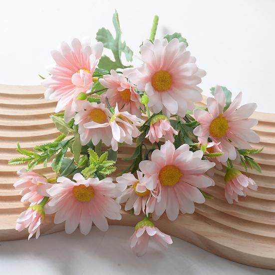 Artificial Flowers 27CM Height Small Bouquet Multiple Sun Chrysanthemum Heads Green Leaves