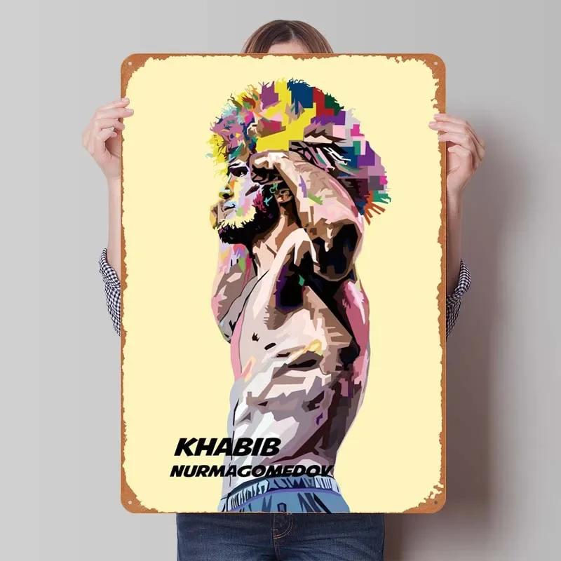 Khabib Metallskylt Boxningsaffischer Dekoration för Heminredningsartiklar Vintage Plåtskylt Plakett för Väggkonstdekoration Kaffebar