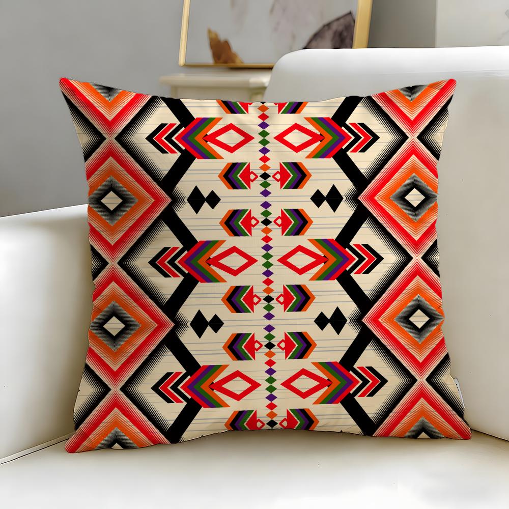 Classic Pattern Native Fabric Pattern Cushion Cover Soft & Easy-Wash Pillow Case – Versatile for Couch, Bed, Travel and Office