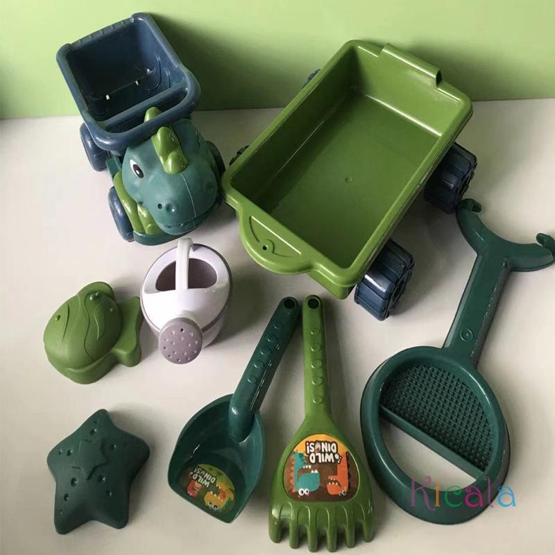 Dinosaurier Strandspielzeug Sandkasten Set Outdoor Strand Sand Schaufelspielzeug Dinosaurier Kipper mit Schaufel Rechen Gießkanne und Sandförmchen