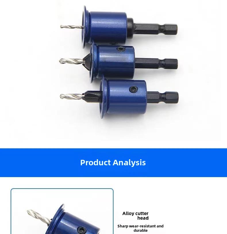 Hexagonal Handle Blue Limited Countersink Drill Bit for Woodworking and Screw Installation.
