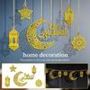 6pcs/Set Gold Ramadan Wall Decor Acrylic with Hemp Rope Eid Mubarak Ornaments Star Moon Design DIY Hanging Pendants