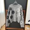 Yingjie S French Artistic Daisy Floral Gray Round Neck Sweater - Autumn/Winter '23 Collection