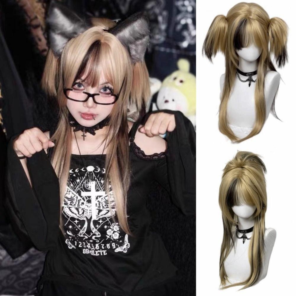 Synthetic Ombre Blonde Black Layered Wig Double Ponytail Cosplay Lolita Wigs  Halloween