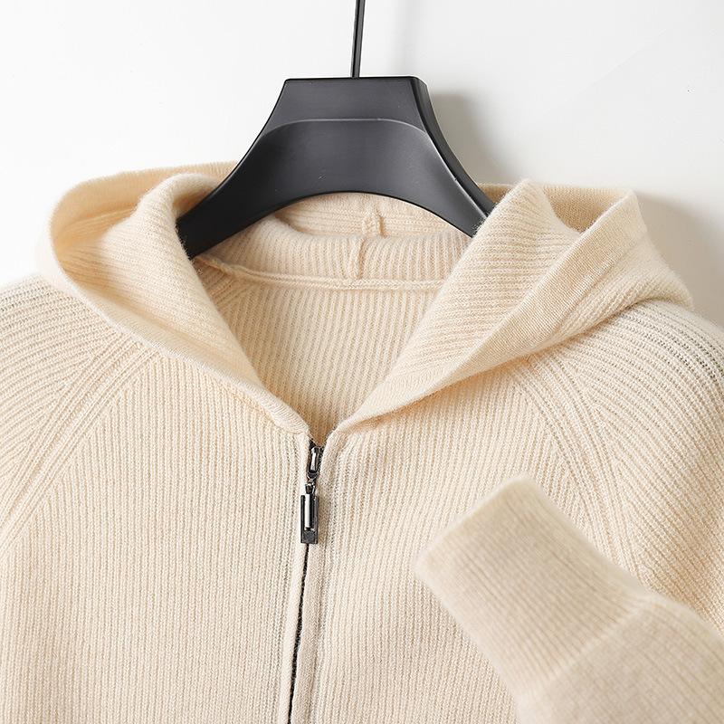 Men Autumn Winter Thickened Wool Sweater Hooded Zipper Cardigan Knit Jacket Long Sleeved Sportswear Warm Jacket