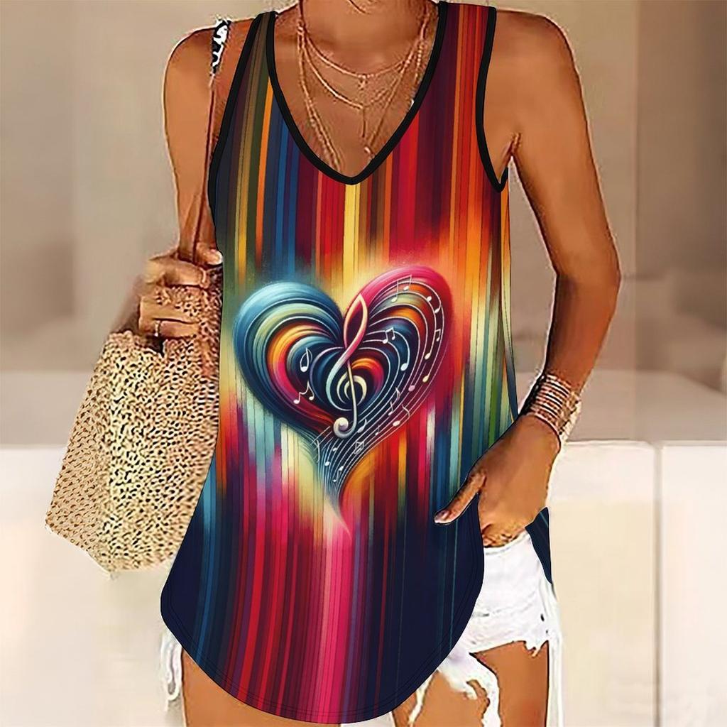 3D Heart Symbol Print Tank Tops for Women Workout Yoga Gym Printed Summer Sport Shirts Plus Size Vests