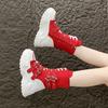 Single Boots Autumn New Round Toe Front Lace-Up Platform Non-Slip Mid-Tubular Boots