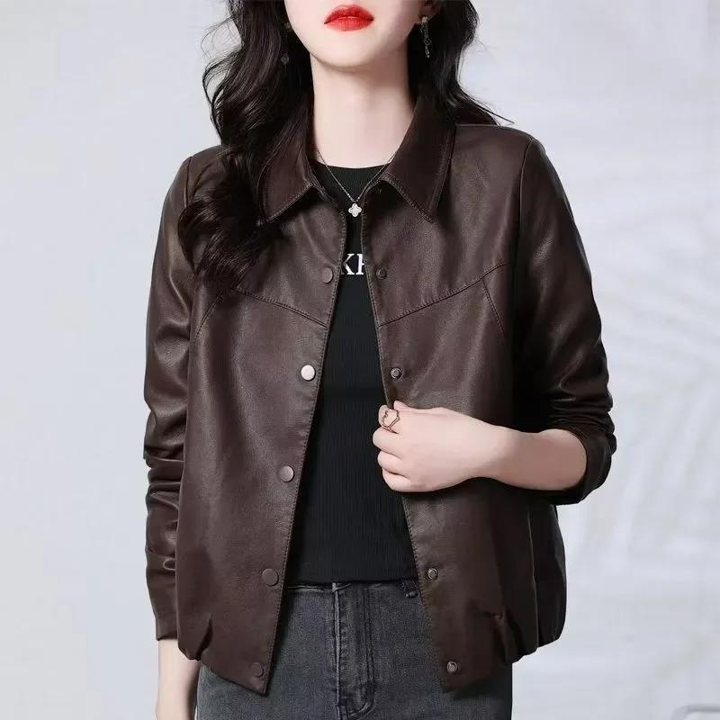 Autumn Winter New PU Leather Vintage Women's New Casual Fashion Short Elegant Jacket All Match Chic Top