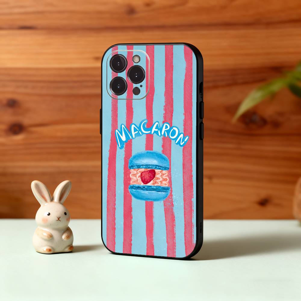 Yummy Macaron Colorful Phone Case For iPhone17,16,15,14,13,12Plus,Pro Max,XS,5G Soft Silicone Black Cover