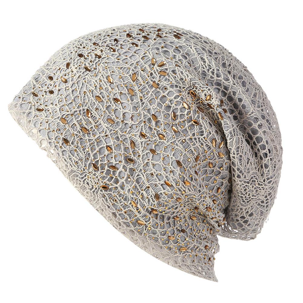 Women Delicate Hollow-out Double-layer Lace Cotton Hat Windproof Knitting Warm Cap