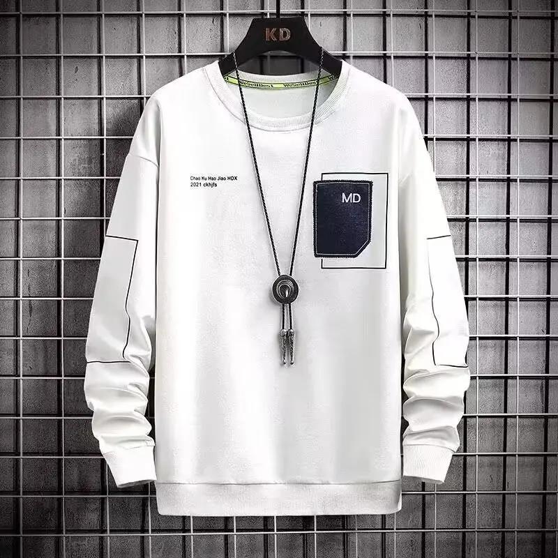 

Мужская футболка с длинным рукавом, повседневная, с круглым вырезом, внутренний базовый слой, топ, толстовка, модная одежда с иллюзией двух предметов S белый