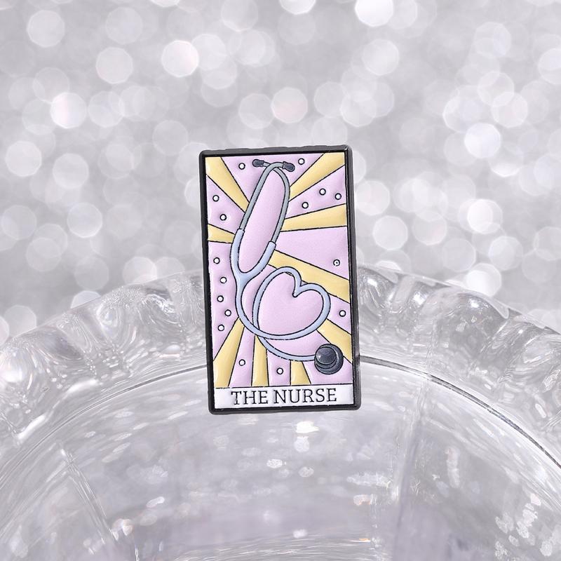 The Nurse Tarot Card Enamel Pins Custom Stethoscope Brooches Medical Badges Clothes Registered Nurse Jewelry Gift for Friends