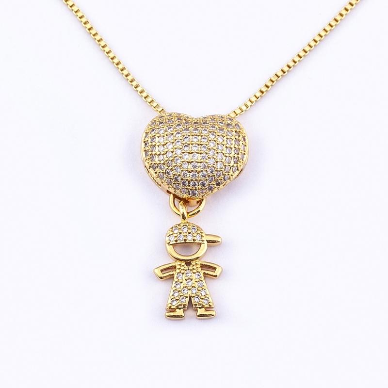 Elegant Boy And Girl Pendant Necklace Gold Plated Copper For Couples Or Friend Gift Giving Neck Chain