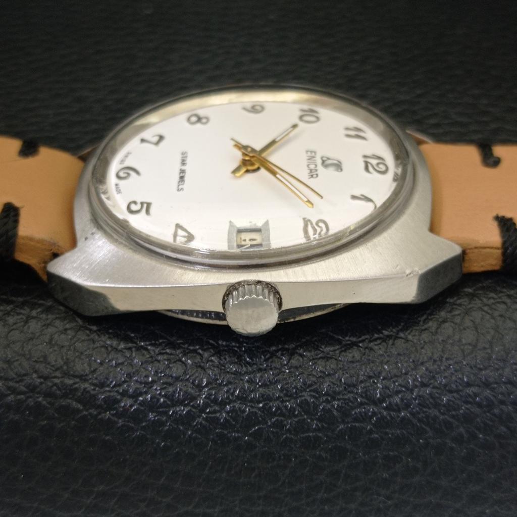 VINTAGE ENICAR STAR JEWELS AUTOMATISK 167 SCHWEIZISK HERRKLOCKA VIT TAVLA a700139-5