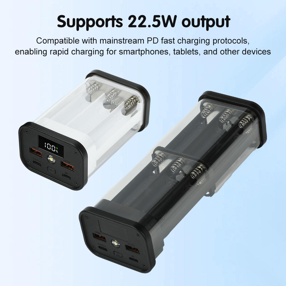 Battery Storage Box 6x 12x 18650 DIY Power Bank Case Digital Display Dual USB Fast Charger Type C Interface Battery Holder Case