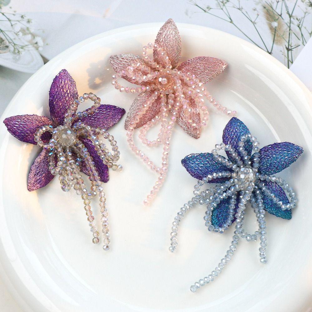 Fashion Crystal Beads DIY Sewing Decals Multi-layer Handmade Crystal Patch Y2K Tassel Studded Patch Corsage Accessory