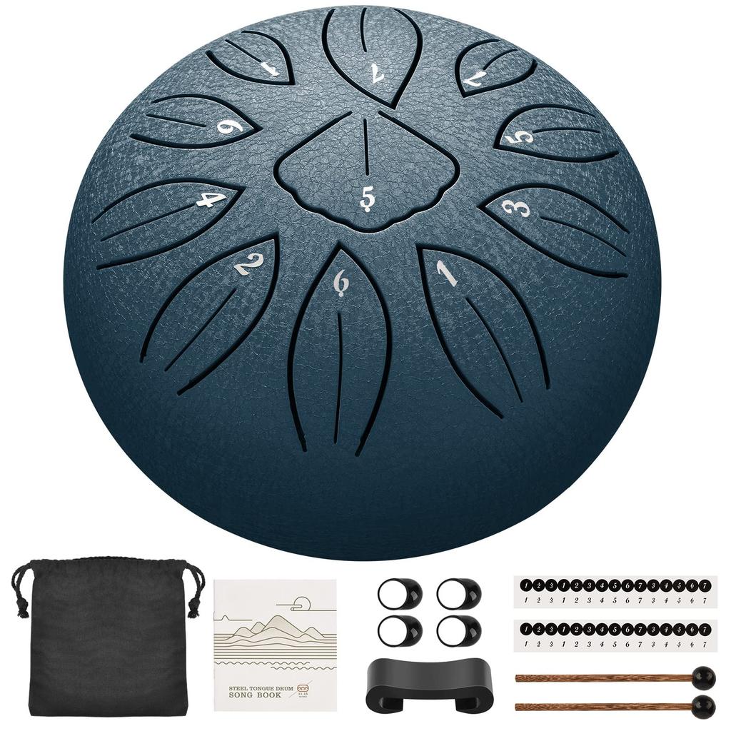Steel Tongue Percussion Metal Drum for and Fatigue Includes Sheet Music and Storage Bag 11-Note Drum, 6-Inch, Instrument, Yoga, Meditation, Healing,