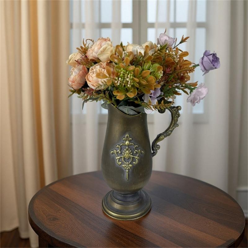 Antique Metal Flower Arrangement Vases Bronze Urn Planter Home Decors With Classical Embossed Pattern Outdoor Indoor Use