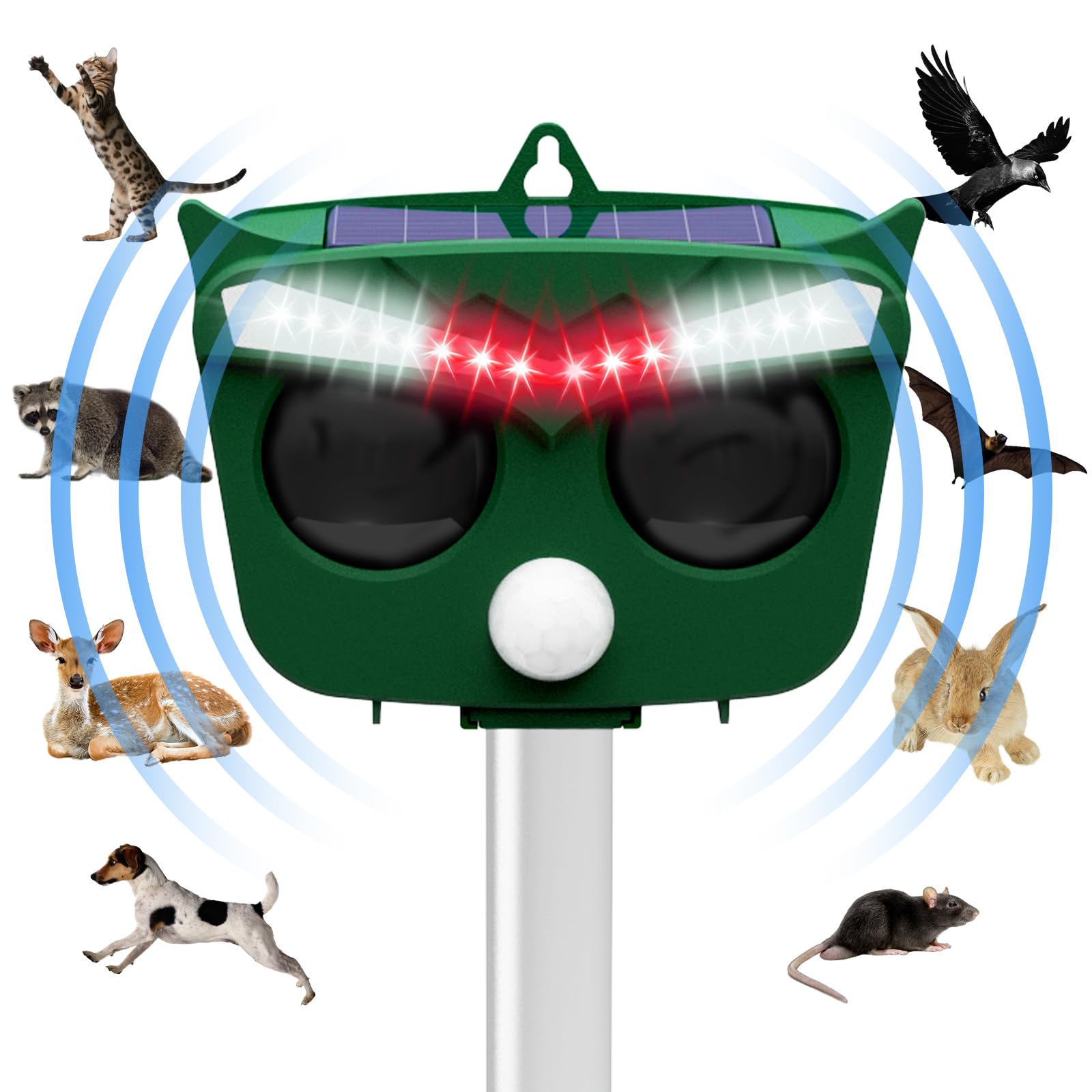 

Rabieru Ultrasonic Animal Repellent for and Rodents Pest Cat Crow and Mole Repellent with Ultrasonic LED Solar USB 6 Repellent Bear Cat Fox Snake and