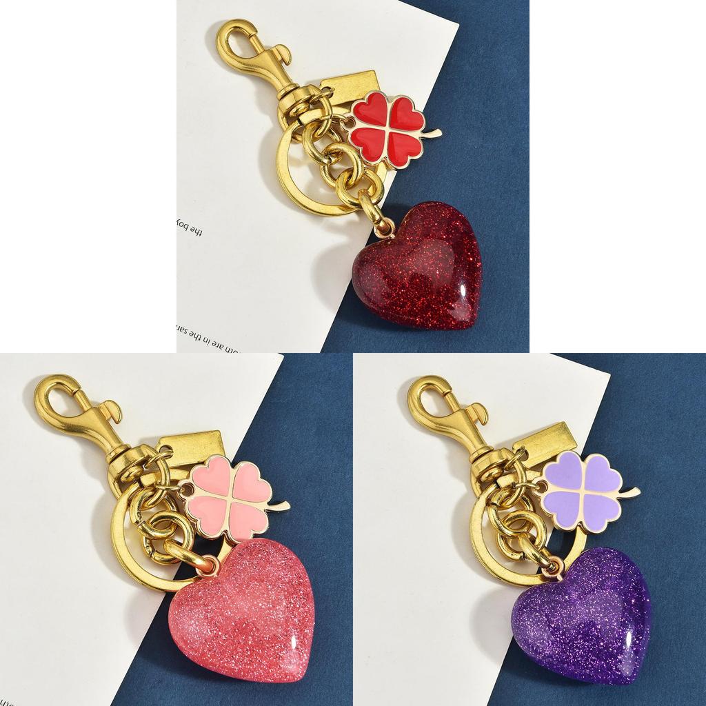 Love Heart Four Leaf Clover Keychain With Glitter Resin Metal For Fashion Bags And Gifts