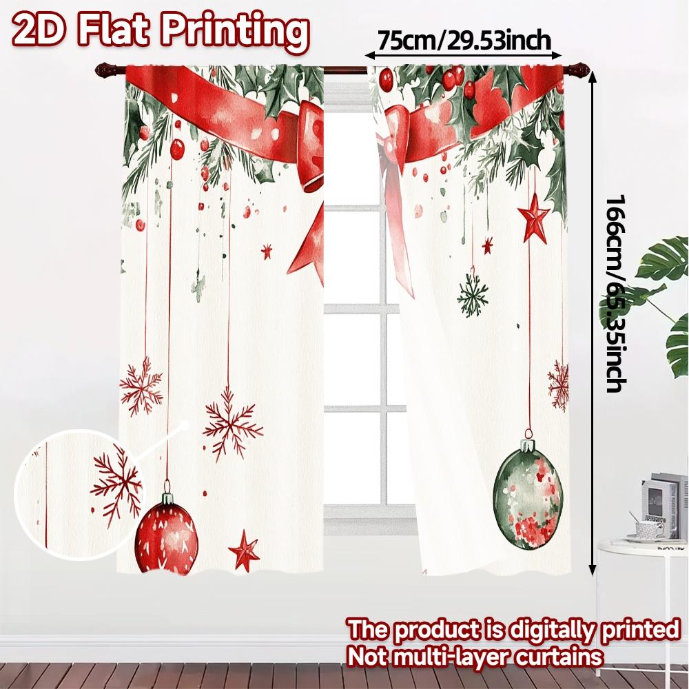 2pcs,Curtains Christmas Ornaments Hanging with Bow (3) Popular Contemporary Curtains Polyester Curtains Decorations For Home