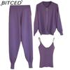 BITCED Women's Vest Knitted Jacket + Small Leg Elastic Pants Three-piece Set