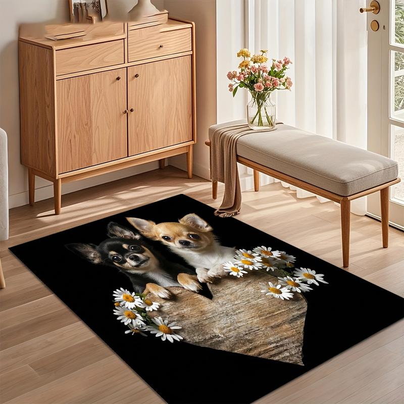 

Cute Chihuahua Dog Pattern Rug Adorable Decor Carpet Anti Slip Mat for Entryway Living Room Bedroom Pet Themed Home Decor 40x60cm