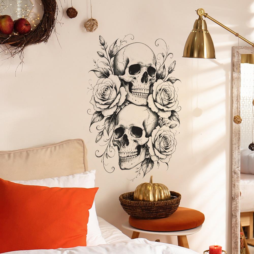 Halloween Skull Rose Flower Wall Decoration for Living Room and Home Wall Stickers