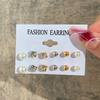 New Gold Color Big Circle Hoop Earring Set for Women Fashion Bohemia Vintage Pearl Earring Heart Zircon Ear Studs Jewelry Gifts