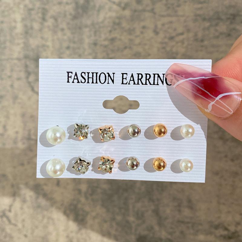 

New Gold Color Big Circle Hoop Earring Set for Women Fashion Bohemia Vintage Pearl Earring Heart Zircon Ear Studs Jewelry Gifts