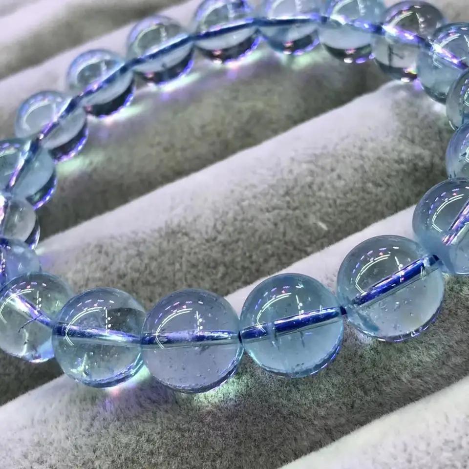 10mm Natural Blue Topaz Bracelet for Women Men Unisex Crystal Round Beads Healing Crystal Trendy Party Gift Stretch Strands