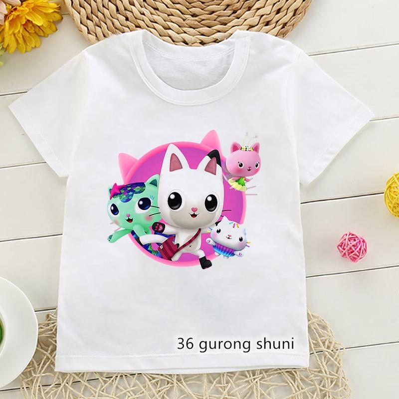 2026 Hot Sale Gabby Dollhouse Cartoon Print Tshirt Girls Kawaii Kids Clothes Cute Cat T-Shirt Children'S Clothing Summer Tops
