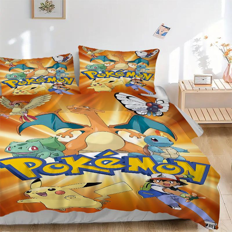3pc Pokemon Characters Bedding Set Guest Room Bedroom Decor Christmas Halloween Decor Birthday and Holiday Gifts- All Seasons 3pcs Quilt 094