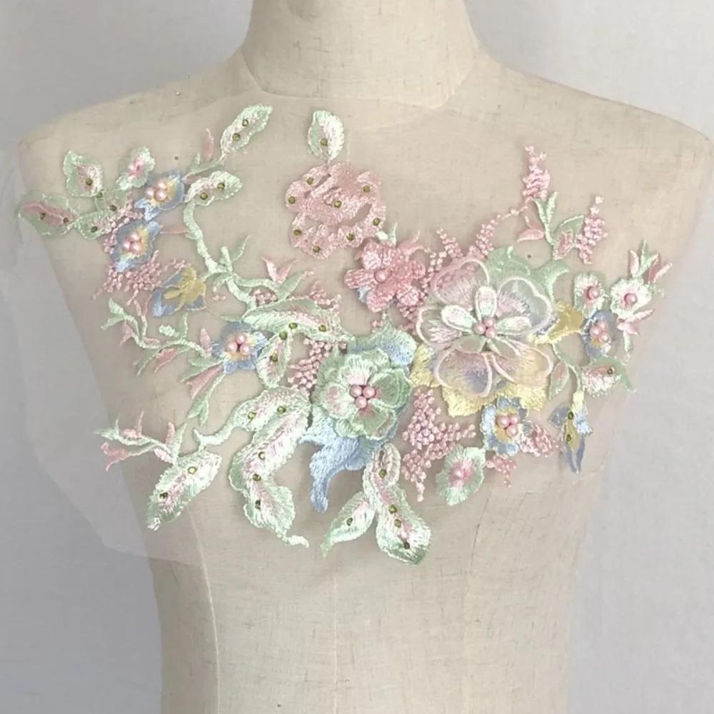 Elegant Colorful Sequined Embroidery Patches 3D Flower DIY Lace Fabrics Applique Sequins Patches Dresses