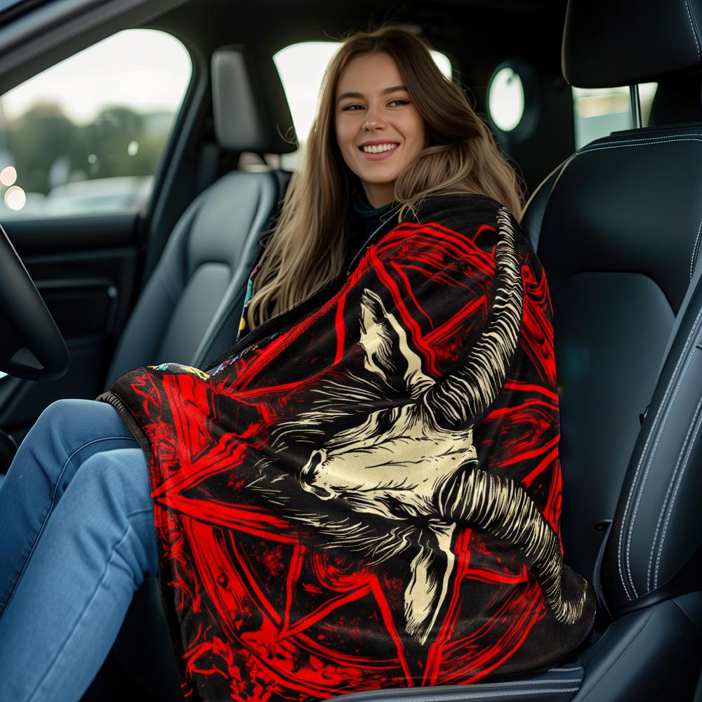 Custom Baphomet Goat Fleece Blanket Personalized Name Pentagram Throw All Season Soft Warm Bedding Home Decor Gift