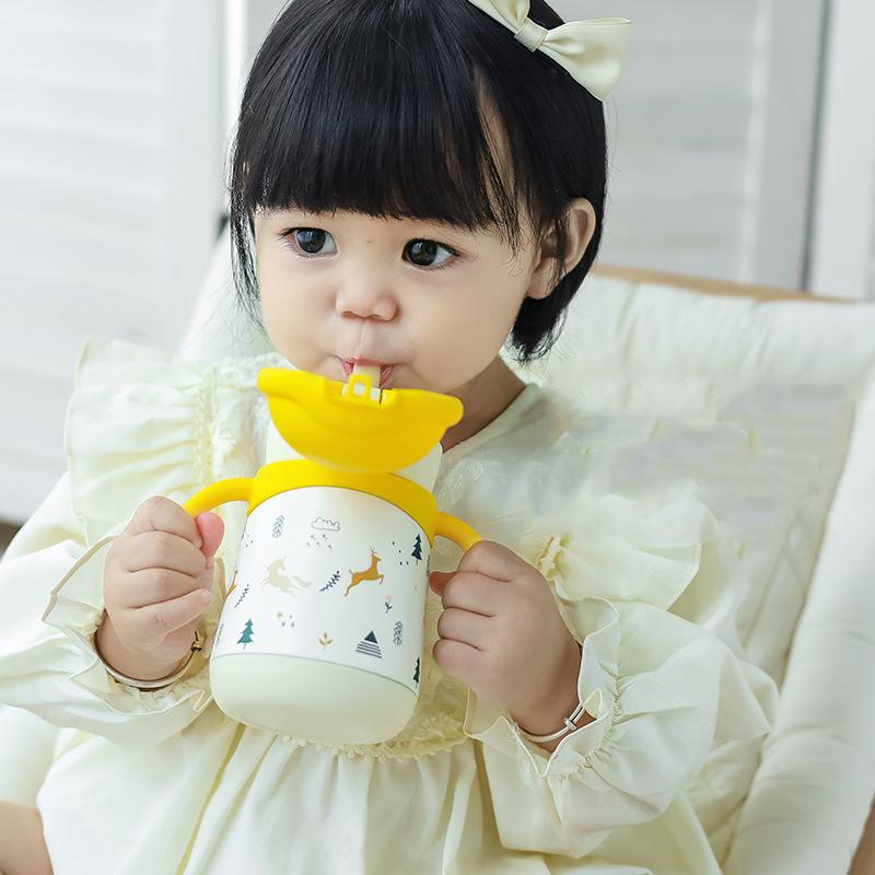 Baby Learning to Drink Straw Cup Baby Children Drinking Milk 316 Stainless Steel Insulated Cup Small Month Old High Appearance