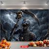 [2D Flat] 1 Piece, Spine-tingling Halloween Badrop Banner, Featuring Bandage, Sickle, and Mummy Patterns.zyc
