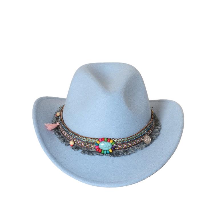 Jewel Ethnic Style Cowboy Hat, Crimped Felt Hat, Western Hat, Outdoor Riding Hat, Men's and Women's Cowboy Hats