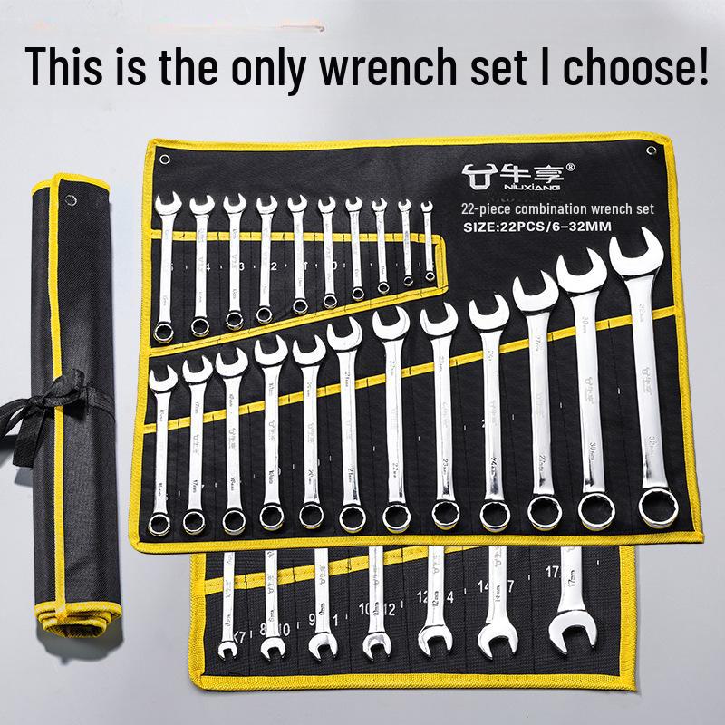 

Niuxiang Mirror Polished Double-Ended Wrench Set with Cloth Bag, Sizes 6-32