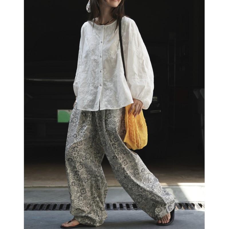 Johnature Summer Korean Embroidered Puff Sleeve Sunscreen Women Shirt Light Breathable Tops