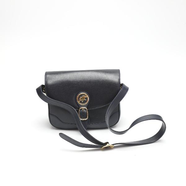 HUNTING WORLD LogoPlate Shoulder Bag Cross body Navy Leather Women Used