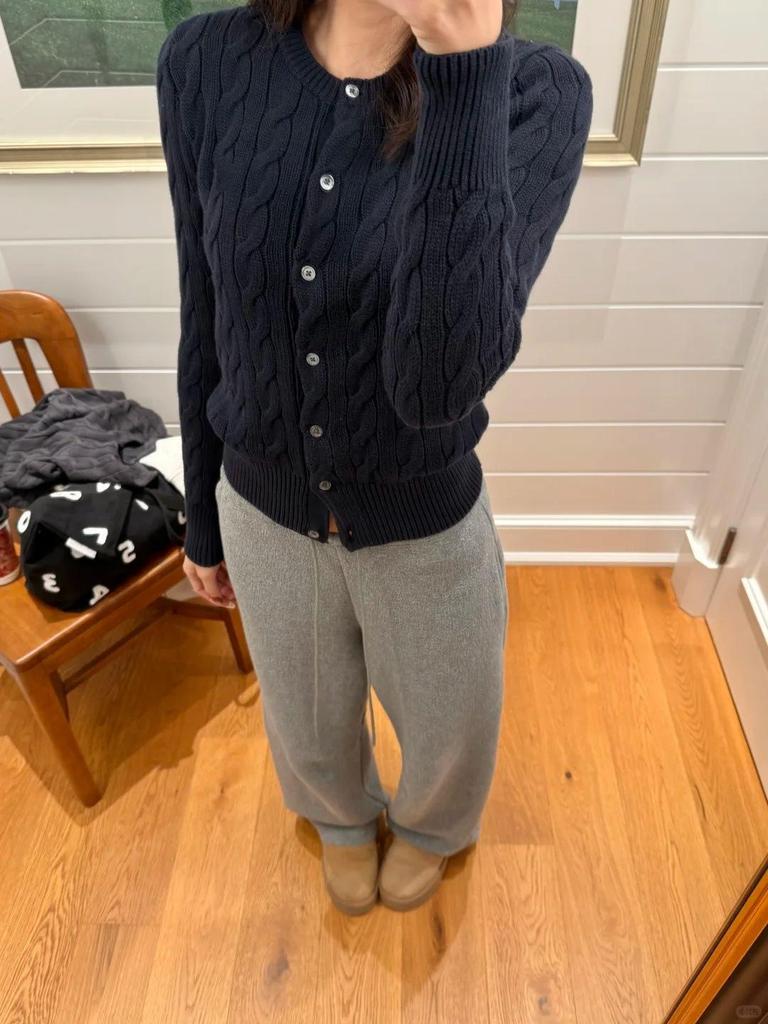 High-Quality Ralph 25 Early Autumn Cotton Cable Knit Sweater with Small Pony Embroidery - Round Neck, Long Sleeve Cardigan