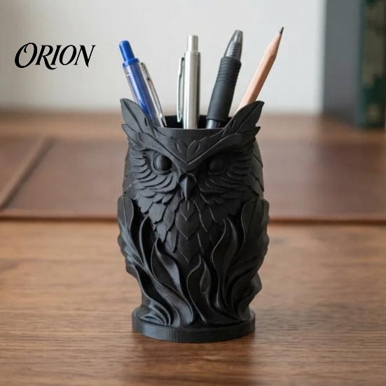 Desktop Stationery Organizer 3D Printed Owl Pen Holder, Creative Desk for Office Stationery, Holder Retro Relief Animal Storage Container Pencils