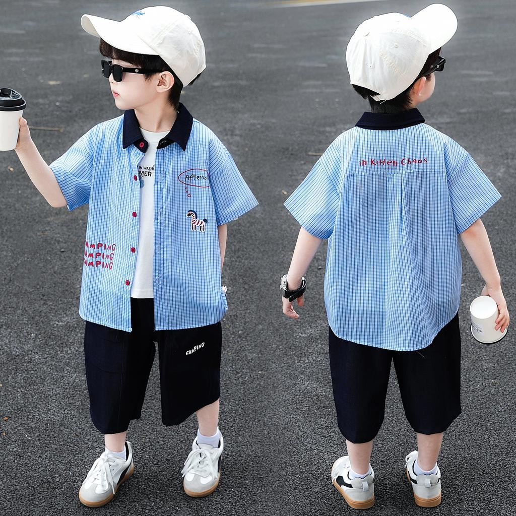 Boys' Shirt Set Summer Thin Edition 2026 New Handsome and Fashionable Baby Summer Clothes Children's Short Sleeve Two Piece Set