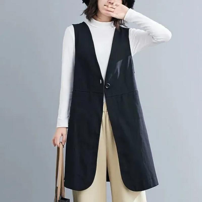 Women's New Style Stitched V-neck Button Pocket Fashion Solid Color Versatile Casual Sleeveless Vest Top