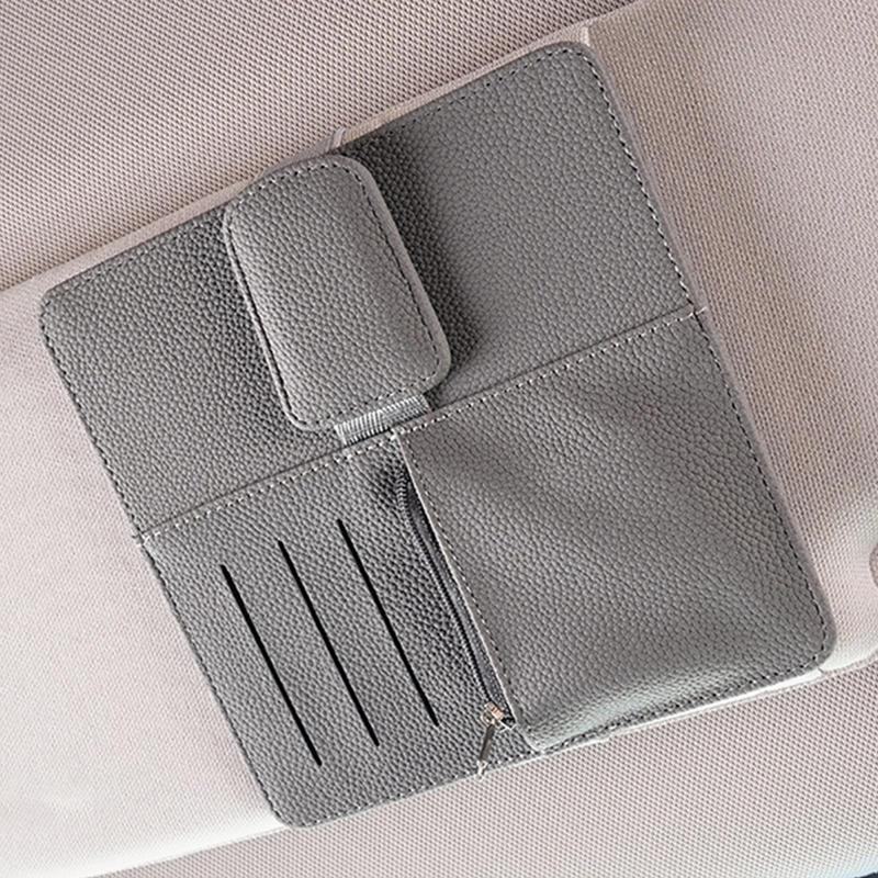 Car Visor Storage Organizer PU Leather Automobile Visor Document Holder Car Document Pockets Multifunctional Car Interior