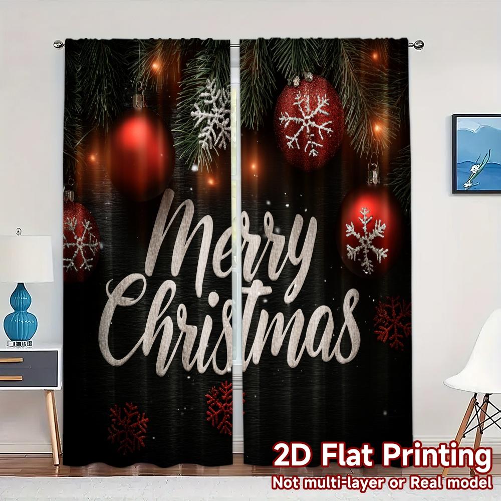 

2D Flat Printing JIT 2pcs Curtains (Without Rod) FestiveSnowflakes Chic Light Filtering Curtains Fabric Curtains Decorations 100*130 Rod Pocket 1pcs